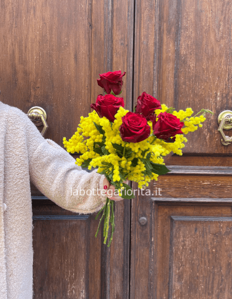 Rose Rosse con Mimosa